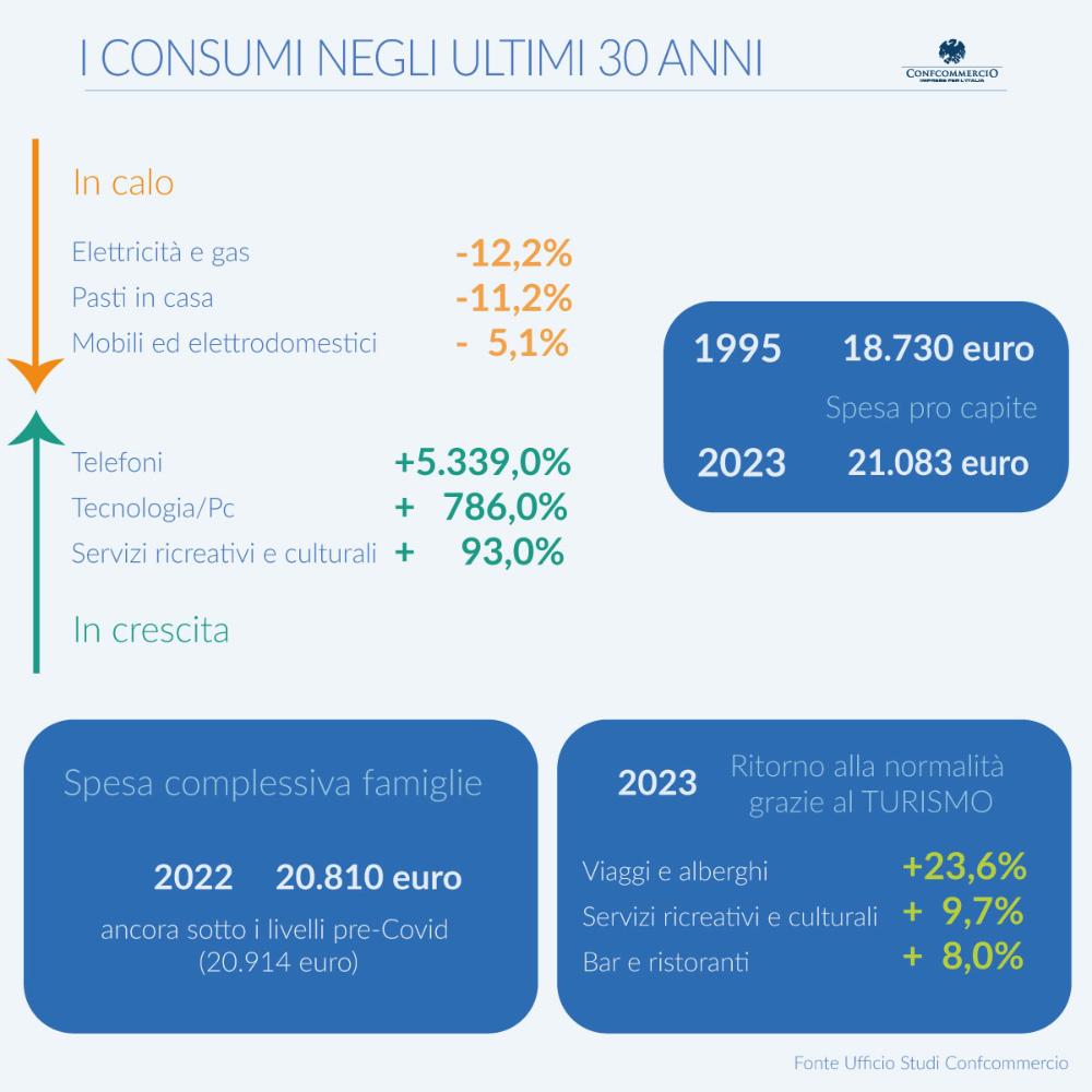 Confcommercio Consumi delle famiglie ultimi 30 anni